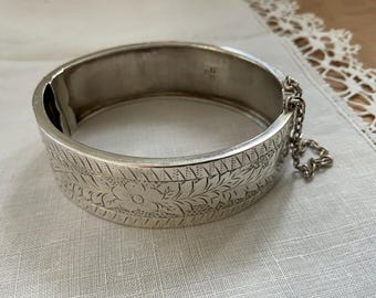 Antyczna wiktoriańska, grawerowana bransoletka ze srebra próby 925, Birmingham 1884
