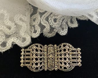 Art Deco Sterling Silver Brooch with Marcasite, Geometric Panel Design, c.1925–1935