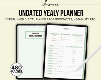 Undated Digital Planner for iPad | Hyperlinked GoodNotes Planner 480 Pages