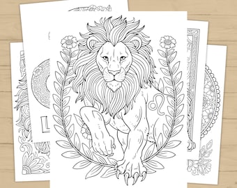 Leo Zodiac Coloring Pages Printable | Leo Coloring Sheet | Astrology Adult Coloring Page | Lion Zodiac Art | Instant Download