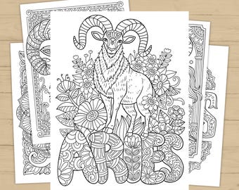 Aries Zodiac Coloring Pages • Adult Astrology Art (Digital Download)
