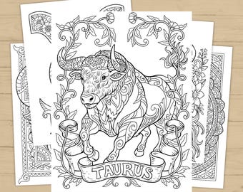 Taurus Zodiac Coloring Pages Printable | Astrology Coloring Book Digital Download