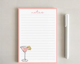 Pink Martini Notes Notepad | 5x7 Cocktail Memo Pad, 50 Tear-Off Sheets