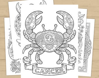 Cancer Zodiac Coloring Pages Printable | Astrology Coloring Book Digital Download