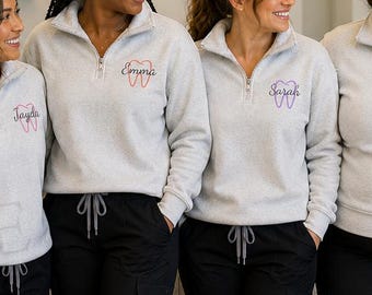 Personalized Dental Hygienist Quarter-Zip Sweatshirt - Tooth Sweatshirt