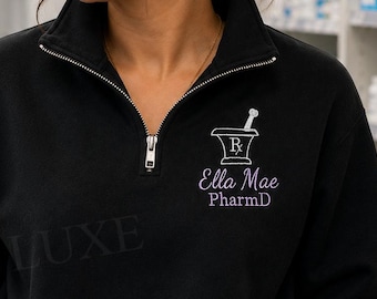 Sudadera con cremallera de un cuarto para farmacéuticos – Sudadera Medical Crew, regalos para farmacéuticos, sudadera PharmD, ropa personalizada para el sector sanitario