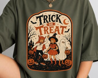 Vintage Halloween Trick or Treat PNG, Retro Spooky Sublimation Design (Digital Download)