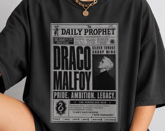 Draco Malfoy Daily Prophet Poster T-Shirt | Wizardry Newspaper Design