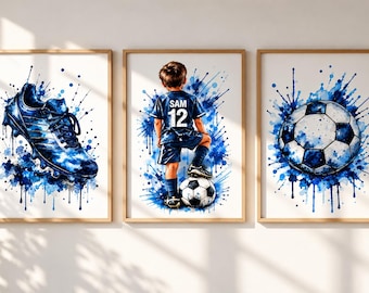 Watercolor Soccer Wall Art Set, Boys Sports Room Decor (Digital Download)