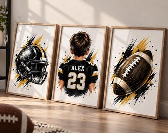 Personalized Football Nursery Wall Art Set, Custom Boy Sports Room Prints (Digital Download)