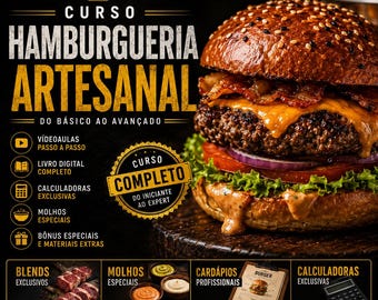 Curso Dieta Hamburguer Artesanal Completo Digital Vídeoaulas Livro PDF Molhos Cardápios Portugues