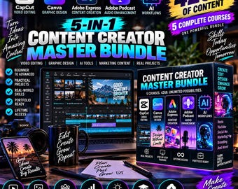CapCut 5-in-1 Content Creator Master Bundle –, Canva, Adobe Express, Podcast, AI (42GB)