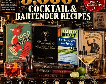 5,600+ Cocktail & Bartender Recipes – 24GB Vintage Mixology Mega Collection, Classic Drinks, Bar Guides