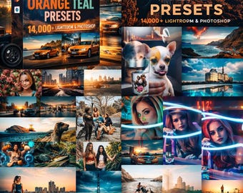 Más de 14 000 ajustes preestablecidos de Lightroom en naranja y verde azulado, filtros fotográficos cinematográficos (descarga digital)
