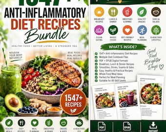 1547+ Anti-Inflammatory Diet Recipes Bundle, Healthy Cookbook Collection, PDF + EPUB Digital Download