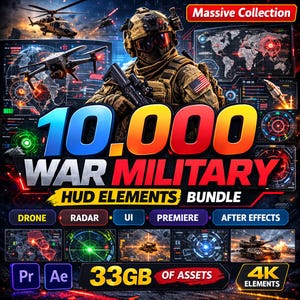 HUD Elements Bundle – Military Drone UI, Sci-Fi Interface Overlays, War Documentary Graphics, Premiere pro Davince Resolve, CapCut