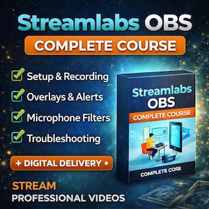 Streamlabs OBS komplett kurs | Installationsutbildning för streaming | Guide för överlägg, aviseringar, ljud och inspelning | Digital leverans