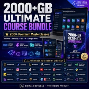 Pakiet kursów Ultimate 2000 GB Ponad 200 kursów mistrzowskich Biznes Marketing Sztuczna inteligencja Technologia Kursy cyfrowe