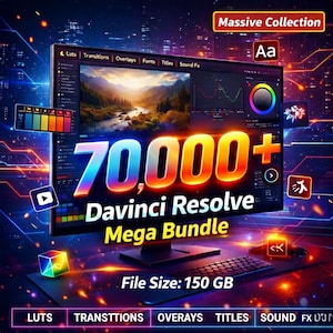 70,000+ DaVinci Resolve Presets Bundle LUTs Transitions FX Titles Free Royality Music Songs