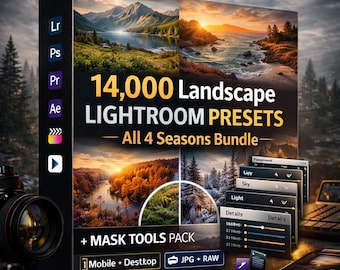 14,000 Landscape Lightroom Presets Bundle – 4 Seasons Collection + Mask Tools – Mobile & Desktop Photo Editing