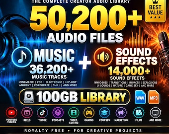 50,200+ Royalty Free Music & Sound Effects Bundle, 130GB Audio Library (Digital Download)