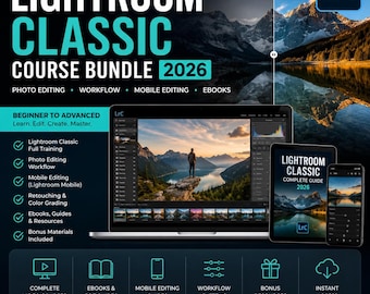 Lightroom Classic Course Bundle 2026, Photo Editing Tutorial, Photography Workflow Training, eBooks, Mobile Editing Guide