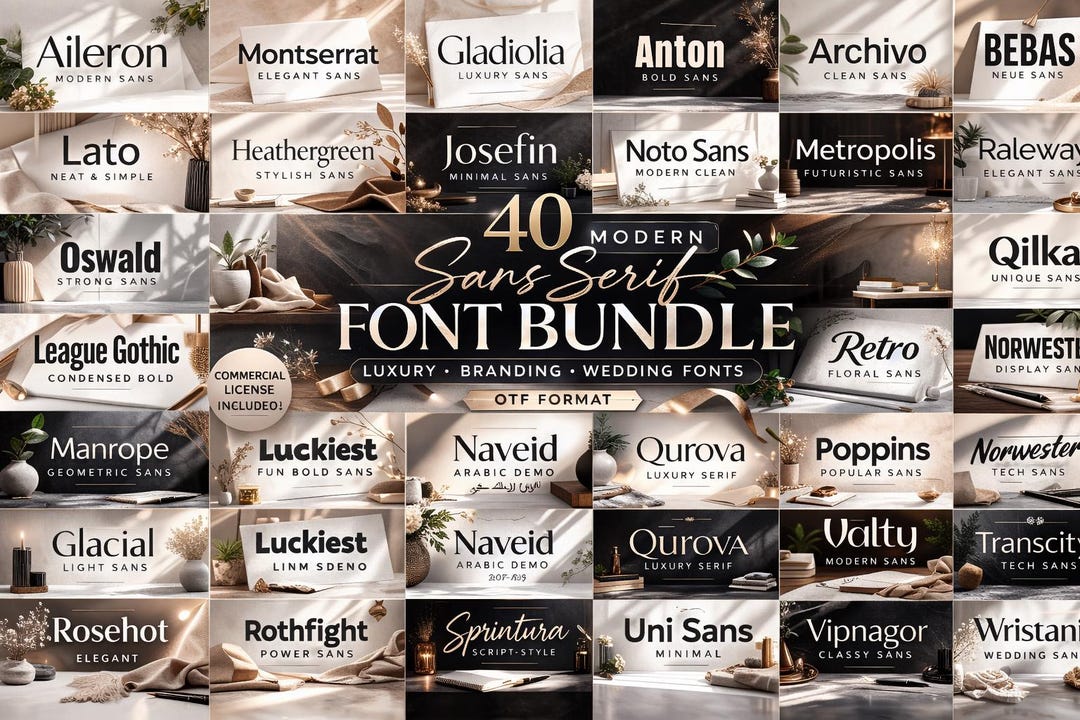 40 Modern Sans Serif Font Bundle | Luxury Branding, Logo, Wedding & OTF ...