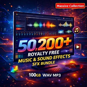 Royalty Free Music 50,200, sound Effects Pack SFX Bundle 100GB Audio Library