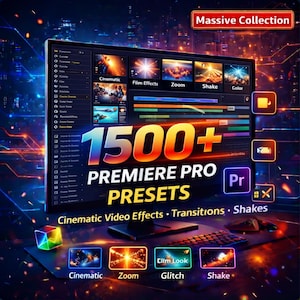 1500+ Premiere Pro Presets – Cinematic Video Effects, Transitions, Zoom, Shakes (Digital Download)