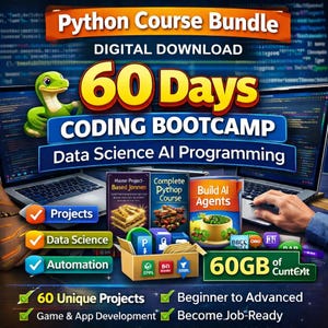 Paquete de cursos de Python (descarga digital) / 60 días de programación, ciencia de datos e inteligencia artificial.