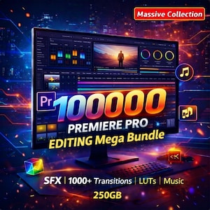 250GB Premiere Pro Davinci Resolve Video Editor Bundle | LUTs, SFX, Transitions