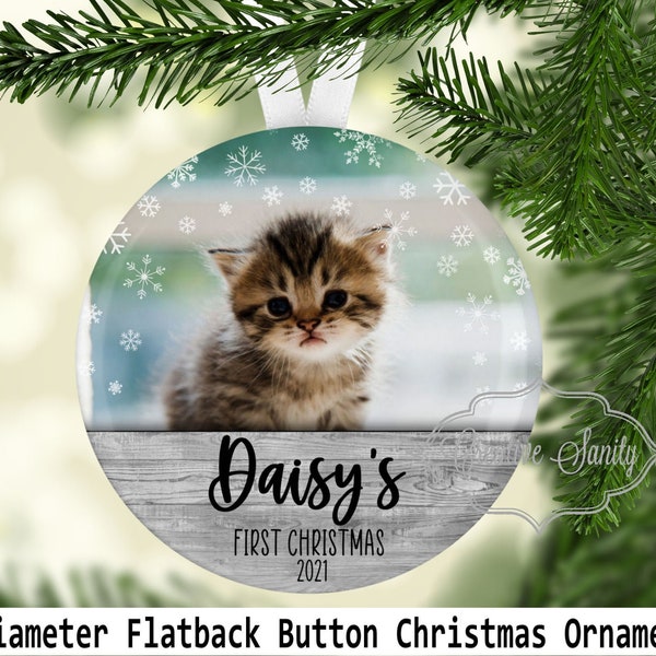 Kittens First Christmas Ornament, Personalized Custom Photo Pet Ornament, 3" Flatback Button Ornament, Pet 2023 Christmas Ornament