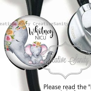 Stethoscope ID Tag, NICU Nurse Elephant, Labor & Delivery Nurse, Floral Elephant Tag, Nurse Stethoscope ID Tag, Fits Most Stethoscopes