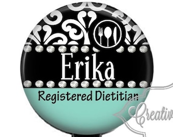 Registered Dietitian Badge, Dietitian Badge, Nurse Badge, Swappable Topper, Retractable Badge Reel, Carabiner, Lanyard