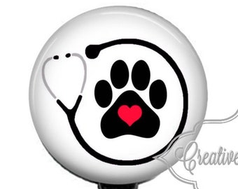 Paw Print Pet Dog Cat Heart Charms ID Badge Name Tag Holder Reel Animal Lover Paw Print Pet Dog Cat Heart Charms ID Badge Name Tag Holder Reel Animal Lover