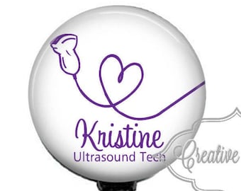 Ultrasound Tech Badge, Purple Transducer Heart, Sonographer, Nurse Badge, Retractable Badge Reel, Carabiner, or Lanyard
