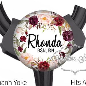 Littmann Stethoscope ID Tag, Personalized Burgundy Watercolor Flowers, Fits All Stethoscopes at the Yoke, Nurse Steth ID Tag, Nurse Badge