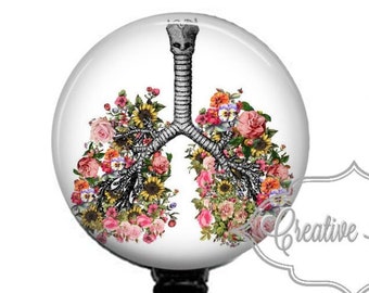 Flower Lungs Badge Reel, Respiratory Therapist, Floral Lungs, Nurse Badge, Retractable Badge Reel, Carabiner, Lanyard