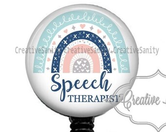 Speech Therapist Badge, Pastel Rainbow Speech Therapist, Retractable Badge Reel, Badge Holder, Carabiner, Lanyard