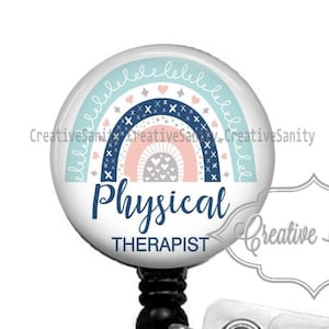Physical Therapist Badge, Pastel Rainbow Physical Therapist, Retractable Badge Reel, Badge Holder, Carabiner, Lanyard