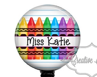 Cute Crayons Badge, Crayon Teacher Badge, Teacher Lanyard, Retractable Badge Reel, Carabiner, Lanyard, Teacher Gift