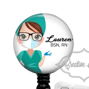 Cartoon Nurses, Skin Tone/Hair Color Choices, Swappable Topper, Nurse Badge Reel, Retractable Badge Reel, Carabiner, Lanyard, Steth ID Tag