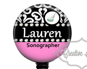 Sonographer Badge Reel, Nurse Badge, Retractable Badge Reel, Carabiner, Lanyard
