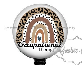 Leopard Rainbow Occupational Therapist Badge, Leopard Rainbow Badge, Retractable Badge Reel, Badge Holder, Carabiner, Lanyard
