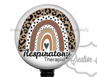 Leopard Rainbow Respiratory Therapist Badge, Leopard Rainbow Badge, RT Badge, Retractable Badge Reel,  Carabiner, Lanyard