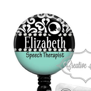 Speech Therapist Badge Reel, Speech Therapy Badge, Swappable Topper, Retractable Badge Reel, Carabiner, Lanyard, SLP Gift