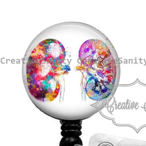 Watercolor Kidneys Badge, Dialysis Tech, Renal Nurse, Kidney, Nephrology Nurse, Retractable Badge Reel, Carabiner, Lanyard