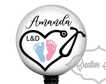 Baby Feet Heart Stethoscope, L&D Nurse, NICU Nurse, Nurse Badge, Retractable Badge Reel, Carabiner, Lanyard, Steth ID Tag