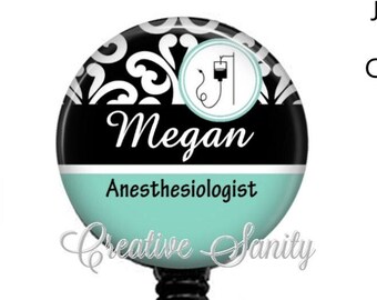 Anesthesiologist Badge Holder, Anesthesiology Badge, Nurse Badge, Retractable Badge Reel, Carabiner, Lanyard