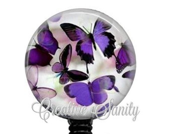 Purple Butterfly Badge Reel: Nurse, Carabiner, Lanyard